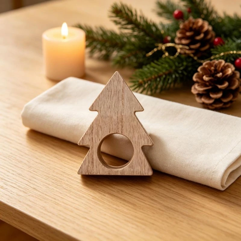 4-Pack Christmas Wooden Christmas Tree Napkin Rings suppliers