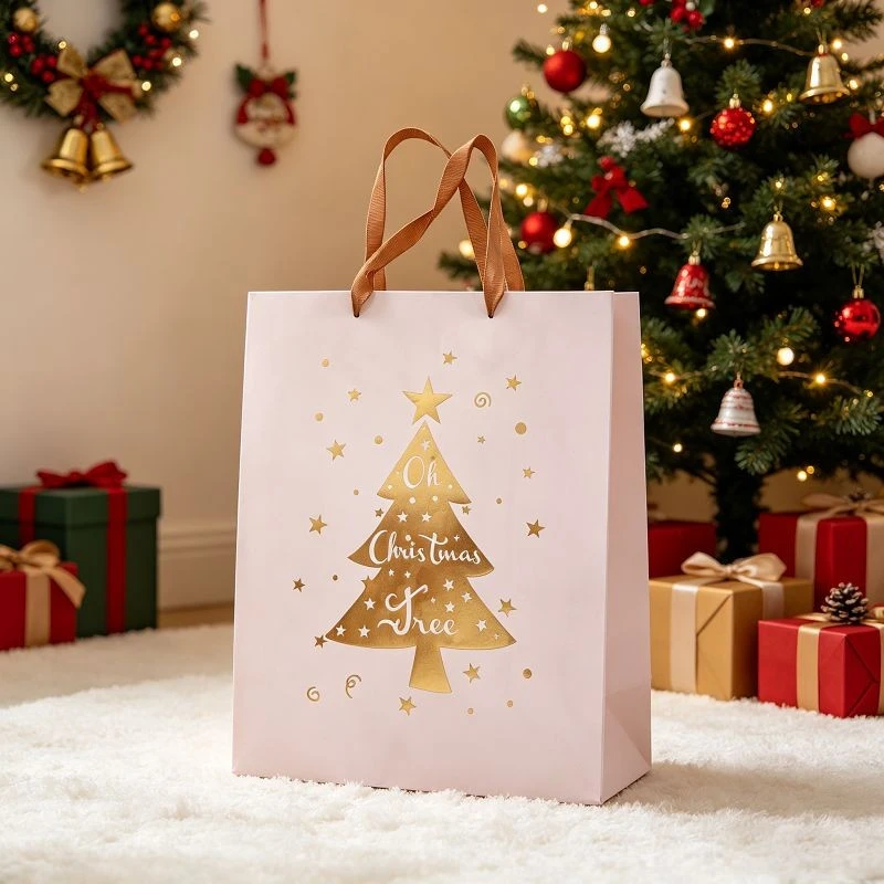 Elegant Gold Foil Christmas Paper Gift Bags factory