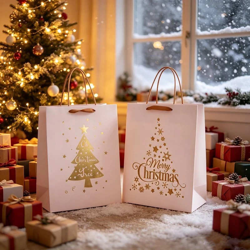 Elegant Gold Foil Christmas Paper Gift Bags high quality