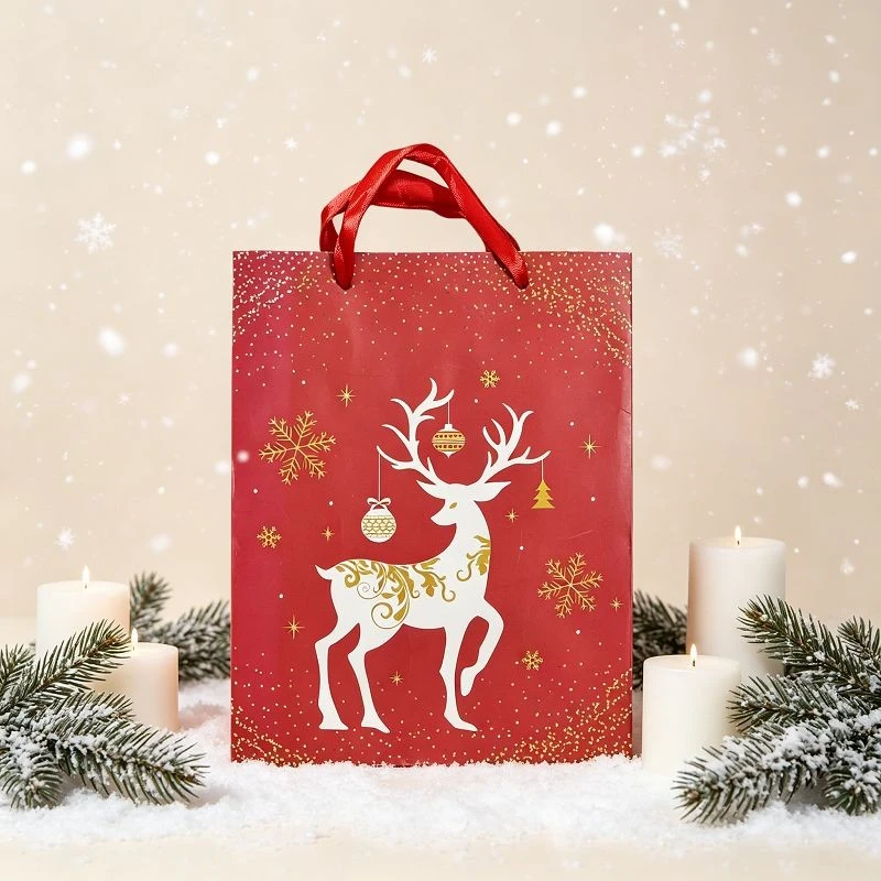 Elegant Red Reindeer Christmas Paper Gift Bag suppliers