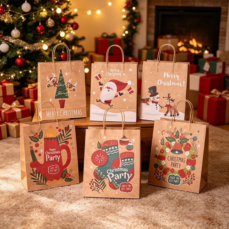 Natural Christmas Character & Party Paper Gift Bags Set factory