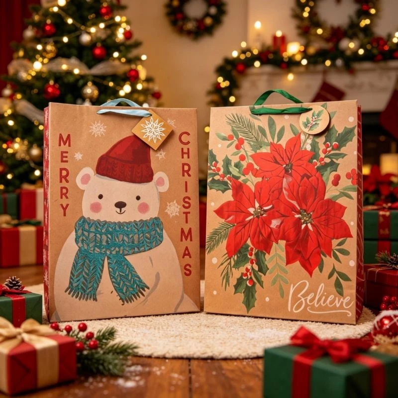 Rustic Christmas Paper Gift Bags suppliers