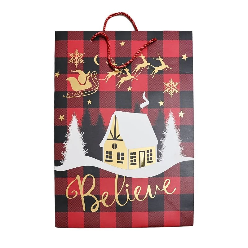 Rustic Red & Black Buffalo Plaid Christmas Paper Gift Bags high quality