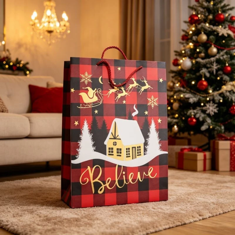 Rustic Red & Black Buffalo Plaid Christmas Paper Gift Bags price
