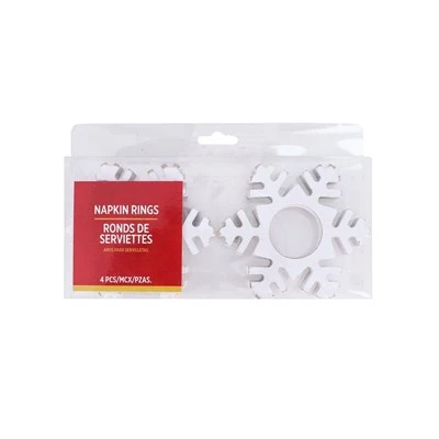 4-Pack Christmas White Snowflake Napkin Rings