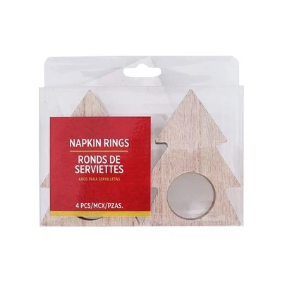 4-Pack Christmas Wooden Christmas Tree Napkin Rings