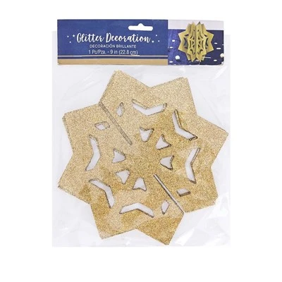 9-Pack Christmas 3D Gold Glitter Snowflake Hanging Decoration