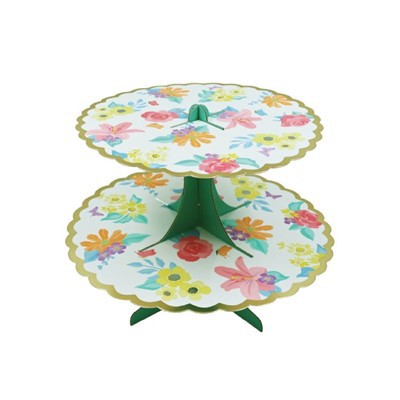 Gold-embossed Floral Printed Paper Cake Stand