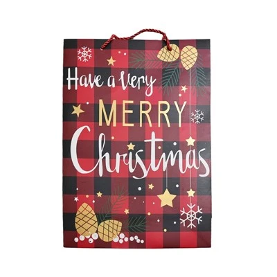 Rustic Red & Black Buffalo Plaid Christmas Paper Gift Bags